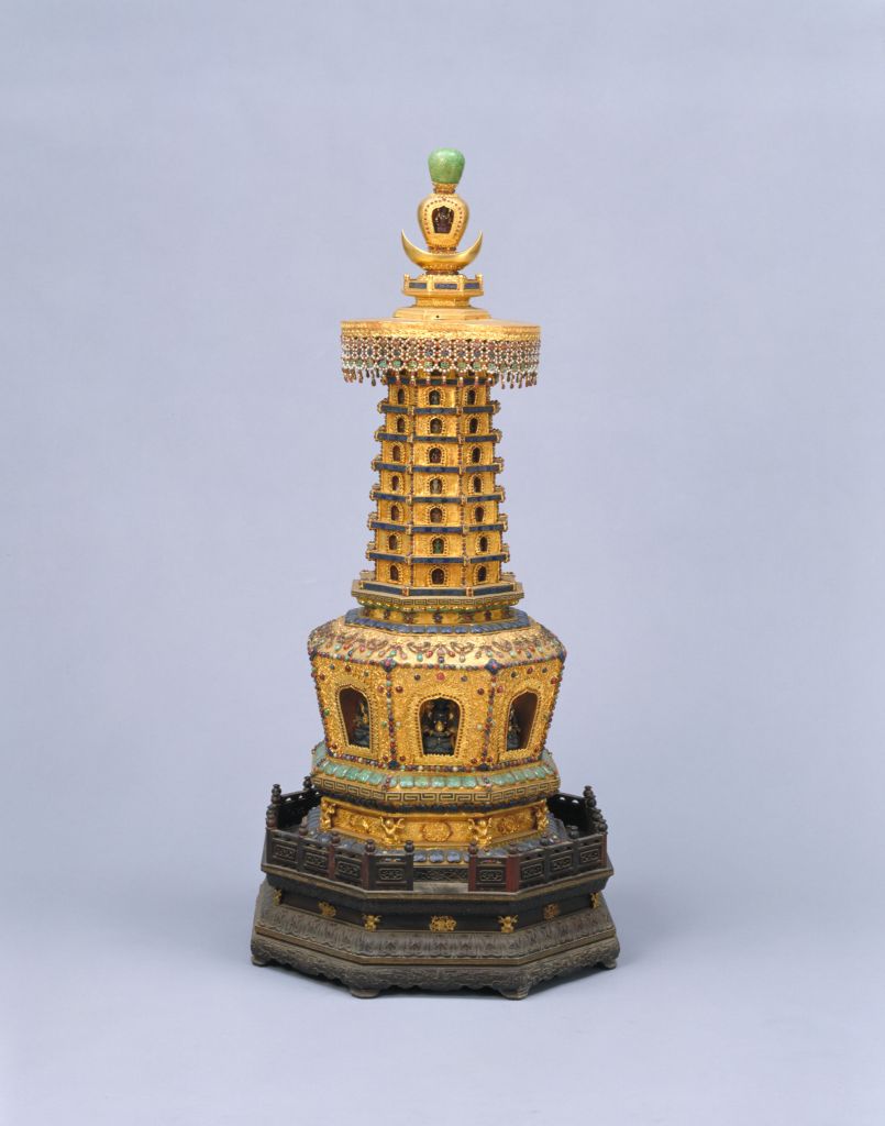 图片[1]-Octagonal tower inlaid with gold and gems-China Archive